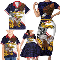 American Samoa Eagle Kava Bowl Family Matching Short Sleeve Bodycon Dress and Hawaiian Shirt Plumeria Polynesian Pattern LT01 - Polynesian Pride