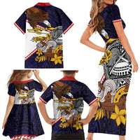 American Samoa Eagle Kava Bowl Family Matching Short Sleeve Bodycon Dress and Hawaiian Shirt Plumeria Polynesian Pattern LT01 - Polynesian Pride
