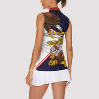American Samoa Eagle Kava Bowl Women Sleeveless Polo Shirt Plumeria Polynesian Pattern