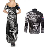 New Zealand Silver Fern Rugby Couples Matching Summer Maxi Dress and Long Sleeve Button Shirts Maori Tiki Player With Ta Moko Tribal LT01 - Polynesian Pride