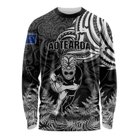 Custom New Zealand Silver Fern Rugby Long Sleeve Shirt Maori Tiki Player With Ta Moko Tribal LT01 Unisex Black - Polynesian Pride