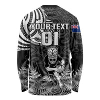 Custom New Zealand Silver Fern Rugby Long Sleeve Shirt Maori Tiki Player With Ta Moko Tribal LT01 - Polynesian Pride