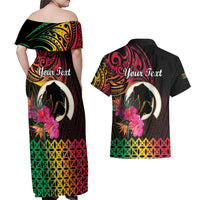 Personalised Vanuatu Port Vila Stay Strong Couples Matching Off Shoulder Maxi Dress and Hawaiian Shirt Long God Yumi Stanap LT01 - Polynesian Pride