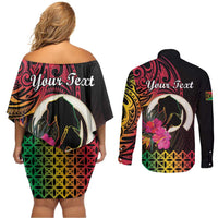 Personalised Vanuatu Port Vila Stay Strong Couples Matching Off Shoulder Short Dress and Long Sleeve Button Shirt Long God Yumi Stanap LT01 - Polynesian Pride