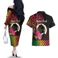 Personalised Vanuatu Port Vila Stay Strong Couples Matching Off The Shoulder Long Sleeve Dress and Hawaiian Shirt Long God Yumi Stanap LT01 - Polynesian Pride