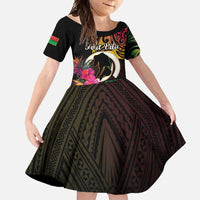 Personalised Vanuatu Port Vila Stay Strong Family Matching Long Sleeve Bodycon Dress and Hawaiian Shirt Long God Yumi Stanap LT01 Daughter's Dress Black - Polynesian Pride