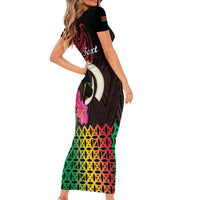 Personalised Vanuatu Port Vila Stay Strong Short Sleeve Bodycon Dress Long God Yumi Stanap LT01 - Polynesian Pride