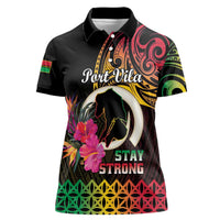 Personalised Vanuatu Port Vila Stay Strong Women Polo Shirt Long God Yumi Stanap LT01 Female Black - Polynesian Pride