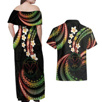 Hawaii Map Kanaka Maoli Couples Matching Off Shoulder Maxi Dress and Hawaiian Shirt Fantastic Frangipani Reggae LT01 - Polynesian Pride