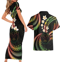 Hawaii Map Kanaka Maoli Couples Matching Short Sleeve Bodycon Dress and Hawaiian Shirt Fantastic Frangipani Reggae LT01 - Polynesian Pride