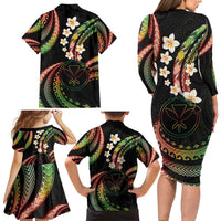Hawaii Map Kanaka Maoli Family Matching Long Sleeve Bodycon Dress and Hawaiian Shirt Fantastic Frangipani Reggae LT01 - Polynesian Pride