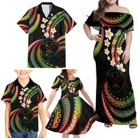 Hawaii Map Kanaka Maoli Family Matching Off Shoulder Maxi Dress and Hawaiian Shirt Fantastic Frangipani Reggae LT01 - Polynesian Pride