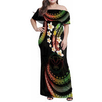Hawaii Map Kanaka Maoli Family Matching Off Shoulder Maxi Dress and Hawaiian Shirt Fantastic Frangipani Reggae LT01 Mom's Dress Reggae - Polynesian Pride