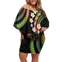 Hawaii Map Kanaka Maoli Family Matching Off Shoulder Short Dress and Hawaiian Shirt Fantastic Frangipani Reggae LT01 Mom's Dress Reggae - Polynesian Pride