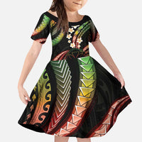 Hawaii Map Kanaka Maoli Family Matching Short Sleeve Bodycon Dress and Hawaiian Shirt Fantastic Frangipani Reggae LT01 Daughter's Dress Reggae - Polynesian Pride