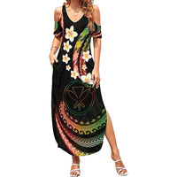 Hawaii Map Kanaka Maoli Family Matching Summer Maxi Dress and Hawaiian Shirt Fantastic Frangipani Reggae LT01 Mom's Dress Reggae - Polynesian Pride
