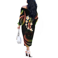 Hawaii Map Kanaka Maoli Off The Shoulder Long Sleeve Dress Fantastic Frangipani Reggae LT01 - Polynesian Pride