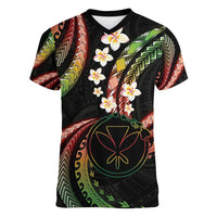 Hawaii Map Kanaka Maoli Women V-Neck T-Shirt Fantastic Frangipani Reggae LT01 Female Reggae - Polynesian Pride