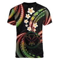 Hawaii Map Kanaka Maoli Women V-Neck T-Shirt Fantastic Frangipani Reggae LT01 - Polynesian Pride