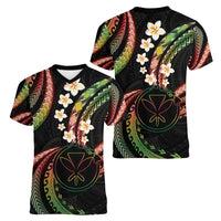 Hawaii Map Kanaka Maoli Women V-Neck T-Shirt Fantastic Frangipani Reggae LT01 - Polynesian Pride