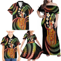 Hawaii King Kamehameha Family Matching Off Shoulder Maxi Dress and Hawaiian Shirt Fantastic Plumeria Reggae LT01 - Polynesian Pride