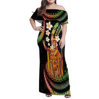 Hawaii King Kamehameha Family Matching Off Shoulder Maxi Dress and Hawaiian Shirt Fantastic Plumeria Reggae LT01 Mom's Dress Reggae - Polynesian Pride