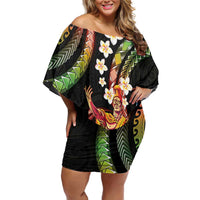 Hawaii King Kamehameha Family Matching Off Shoulder Short Dress and Hawaiian Shirt Fantastic Plumeria Reggae LT01 Mom's Dress Reggae - Polynesian Pride