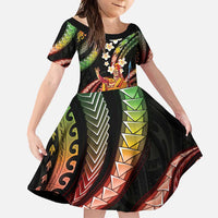 Hawaii King Kamehameha Family Matching Summer Maxi Dress and Hawaiian Shirt Fantastic Plumeria Reggae LT01 Daughter's Dress Reggae - Polynesian Pride