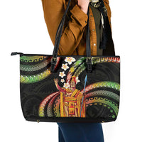Hawaii King Kamehameha Leather Tote Bag Fantastic Plumeria Reggae
