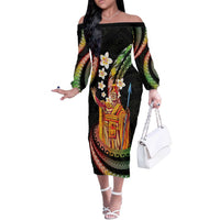 Hawaii King Kamehameha Off The Shoulder Long Sleeve Dress Fantastic Plumeria Reggae LT01 Women Reggae - Polynesian Pride