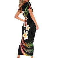 Hawaii Plumeria Reggae Family Matching Short Sleeve Bodycon Dress and Hawaiian Shirt Polynesian Pattern