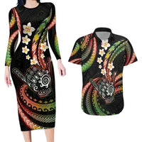 Hawaii Shaka Sign Couples Matching Long Sleeve Bodycon Dress and Hawaiian Shirt Fantastic Frangipani Reggae LT01 Reggae - Polynesian Pride