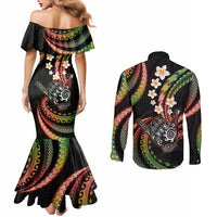 Hawaii Shaka Sign Couples Matching Mermaid Dress and Long Sleeve Button Shirt Fantastic Frangipani Reggae LT01 - Polynesian Pride