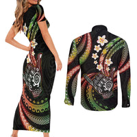 Hawaii Shaka Sign Couples Matching Short Sleeve Bodycon Dress and Long Sleeve Button Shirt Fantastic Frangipani Reggae LT01 - Polynesian Pride