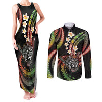 Hawaii Shaka Sign Couples Matching Tank Maxi Dress and Long Sleeve Button Shirt Fantastic Frangipani Reggae