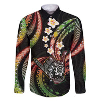 Hawaii Shaka Sign Family Matching Off Shoulder Maxi Dress and Hawaiian Shirt Fantastic Frangipani Reggae LT01 Dad's Shirt - Long Sleeve Reggae - Polynesian Pride