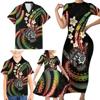 Hawaii Shaka Sign Family Matching Short Sleeve Bodycon Dress and Hawaiian Shirt Fantastic Frangipani Reggae