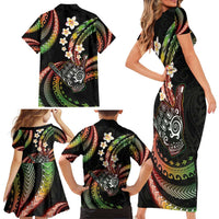 Hawaii Shaka Sign Family Matching Short Sleeve Bodycon Dress and Hawaiian Shirt Fantastic Frangipani Reggae