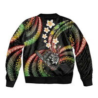 Hawaii Shaka Sign Sleeve Zip Bomber Jacket Fantastic Frangipani Reggae