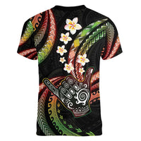Hawaii Shaka Sign Women V-Neck T-Shirt Fantastic Frangipani Reggae LT01 - Polynesian Pride