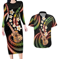 Hawaiian Ukulele Couples Matching Long Sleeve Bodycon Dress and Hawaiian Shirt Jawaiian Fantastic Plumeria LT01 Reggae - Polynesian Pride