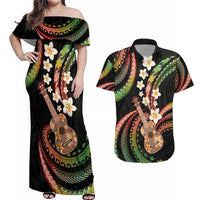 Hawaiian Ukulele Couples Matching Off Shoulder Maxi Dress and Hawaiian Shirt Jawaiian Fantastic Plumeria LT01 Reggae - Polynesian Pride
