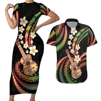 Hawaiian Ukulele Couples Matching Short Sleeve Bodycon Dress and Hawaiian Shirt Jawaiian Fantastic Plumeria LT01 Reggae - Polynesian Pride