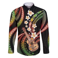 Hawaiian Ukulele Family Matching Long Sleeve Bodycon Dress and Hawaiian Shirt Jawaiian Fantastic Plumeria LT01 Dad's Shirt - Long Sleeve Reggae - Polynesian Pride