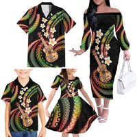 Hawaiian Ukulele Family Matching Off The Shoulder Long Sleeve Dress and Hawaiian Shirt Jawaiian Fantastic Plumeria LT01 - Polynesian Pride