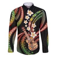 Hawaiian Ukulele Family Matching Off The Shoulder Long Sleeve Dress and Hawaiian Shirt Jawaiian Fantastic Plumeria LT01 Dad's Shirt - Long Sleeve Reggae - Polynesian Pride