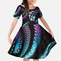 Hawaii Map Kanaka Maoli Family Matching Long Sleeve Bodycon Dress and Hawaiian Shirt Fantastic Frangipani Amethyst Gradient LT01 Daughter's Dress Purple - Polynesian Pride