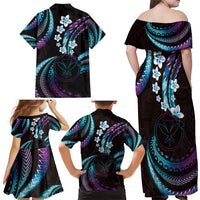 Hawaii Map Kanaka Maoli Family Matching Off Shoulder Maxi Dress and Hawaiian Shirt Fantastic Frangipani Amethyst Gradient LT01 - Polynesian Pride
