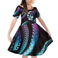 Hawaii Map Kanaka Maoli Family Matching Off Shoulder Short Dress and Hawaiian Shirt Fantastic Frangipani Amethyst Gradient LT01 Daughter's Dress Purple - Polynesian Pride