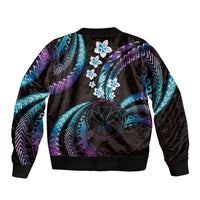Hawaii Map Kanaka Maoli Sleeve Zip Bomber Jacket Fantastic Frangipani Amethyst Gradient